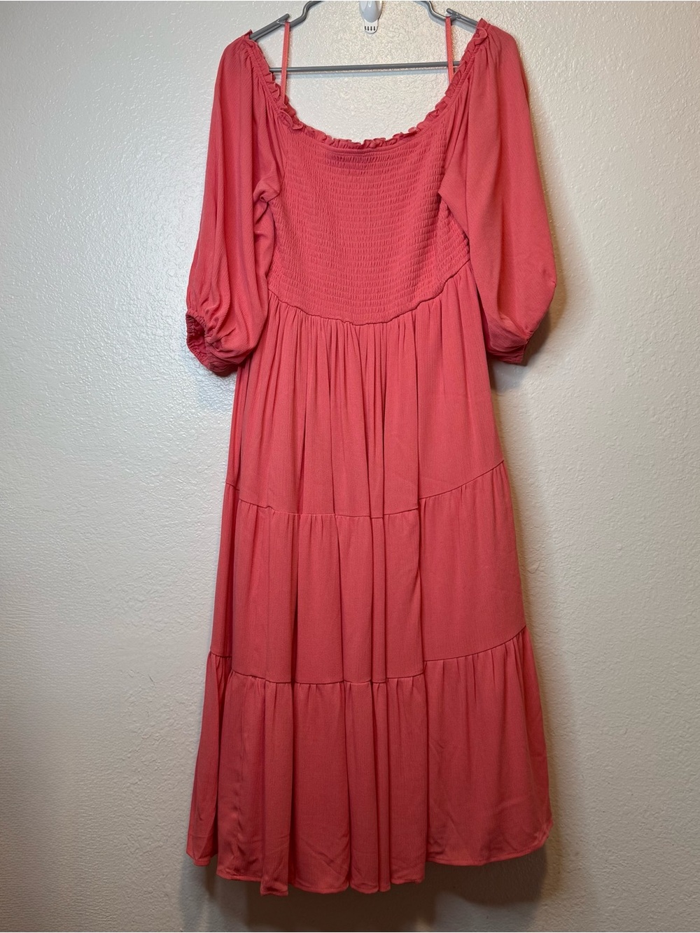 Torrid Smocked Midi Wash Gauze Off the Shoulder Boho Dress Tea Rose Size 2 New
